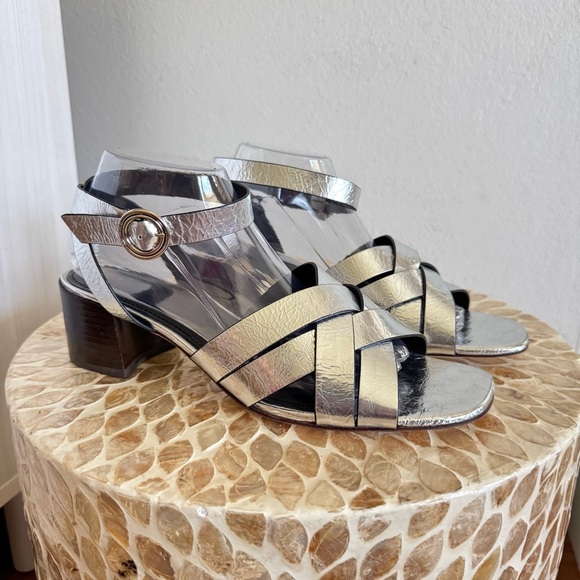 NWT Tory Burch Silver City Heel Ankle Strap All Leather Block Sandals size 11 M - Picture 4 of 13